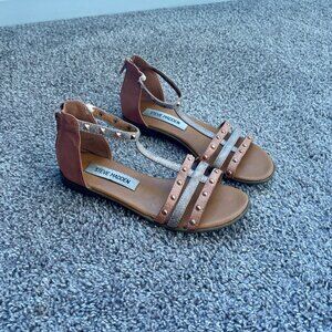 Steve Madden strappy flat sandals - gladiator inspired with gold studs- size 5